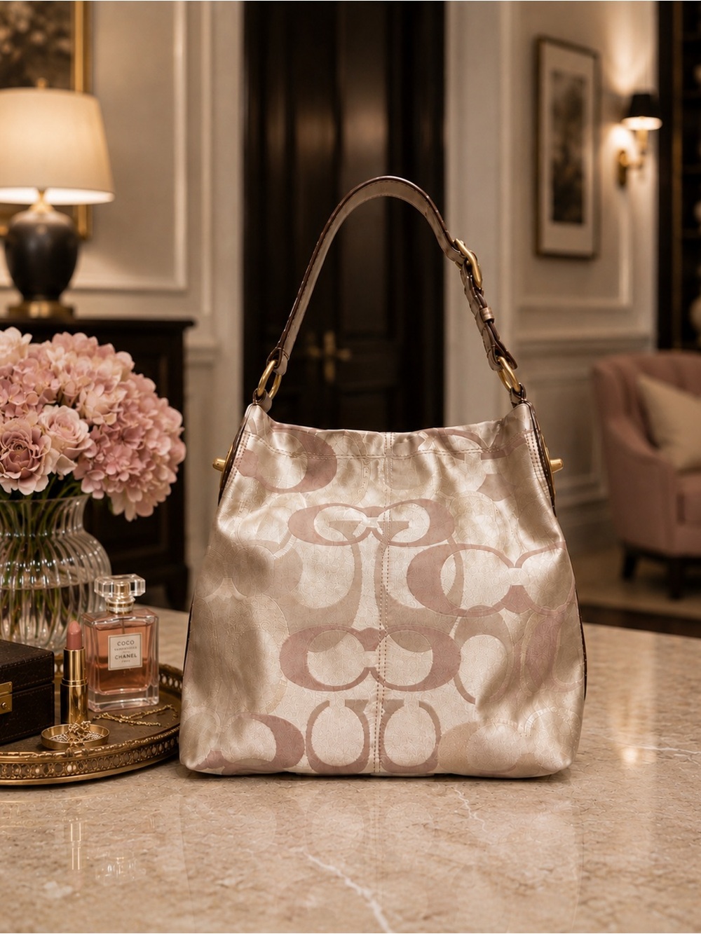 COACH Penelope Optic Metallic Gold Signature Hobo